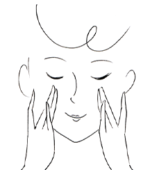 両手の中指と薬指2本全体にUV下地をなじませ、顔の中心から外側に向かってそっとすべらせます。
