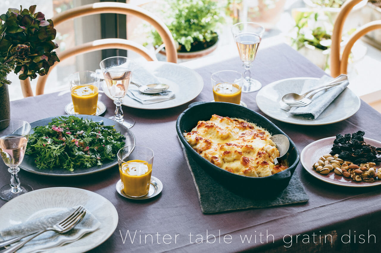 Winter table with gratin dish