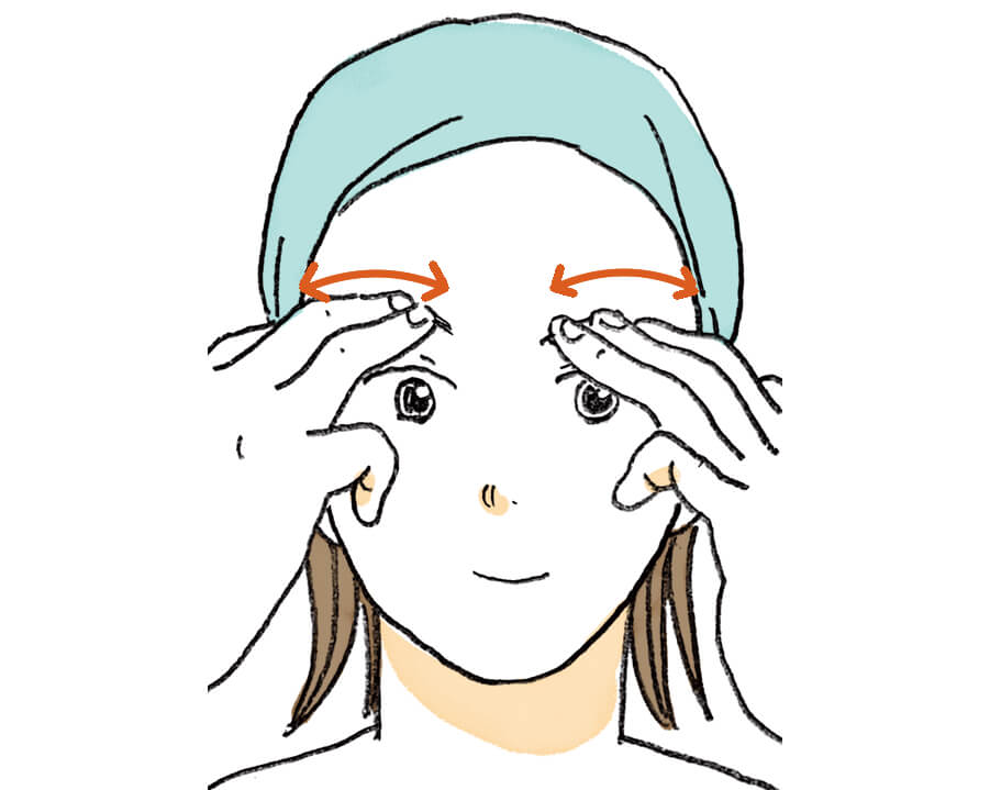 眉毛の上をこすって目の周囲の血行を促進