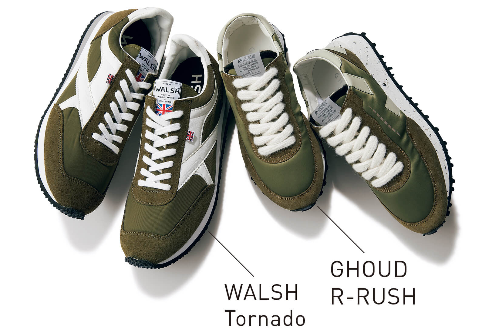 （右）GHOUD R-RUSH ￥58300／ティースクエア プレスルーム（ゴウド）　（左）WALSH Tornado ￥19 800／カメイ・プロアクト（ウォルシュ）