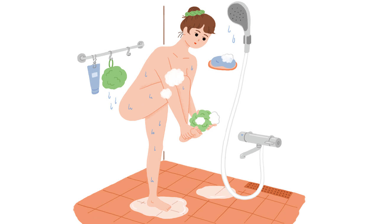 お風呂では、立って体を洗いましょう