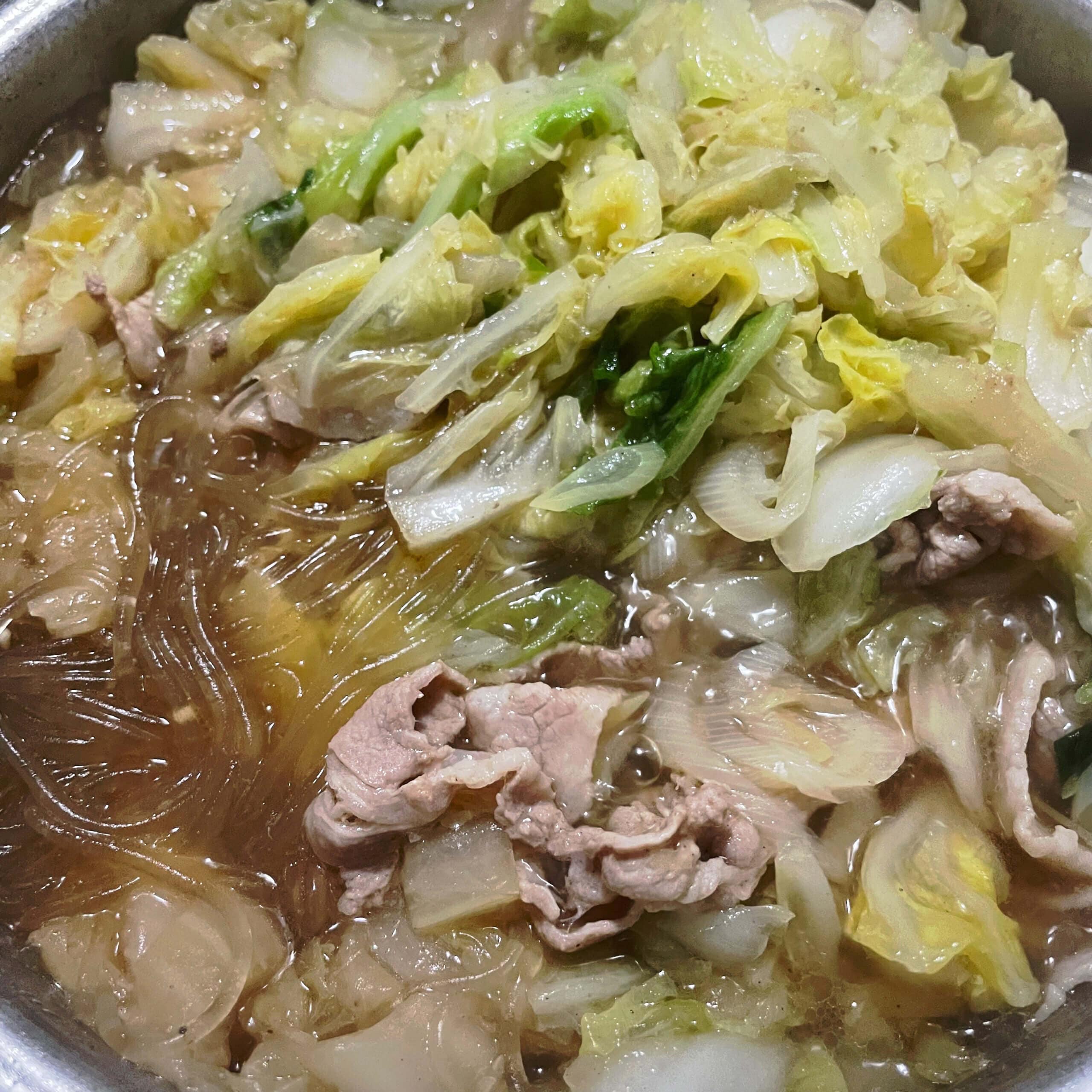 ワタナベマキさんレシピ「豚しゃぶ、白菜、春雨のオイスターしょうゆ鍋」　おいしいLEEレシピ　LEE100人隊　TB　はな