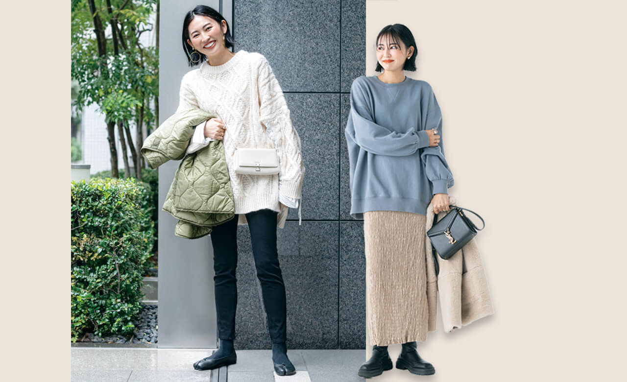 樹村あやのさん Sweat shirt／feepur Skirt／Alia Coat／mienne Bag／Saint Laurent Boots／mienne Knit／mienne Pants／UNIQLO Outer／FREAK'S STORE Bag／IACUCCI Shoes／Maison Margiela