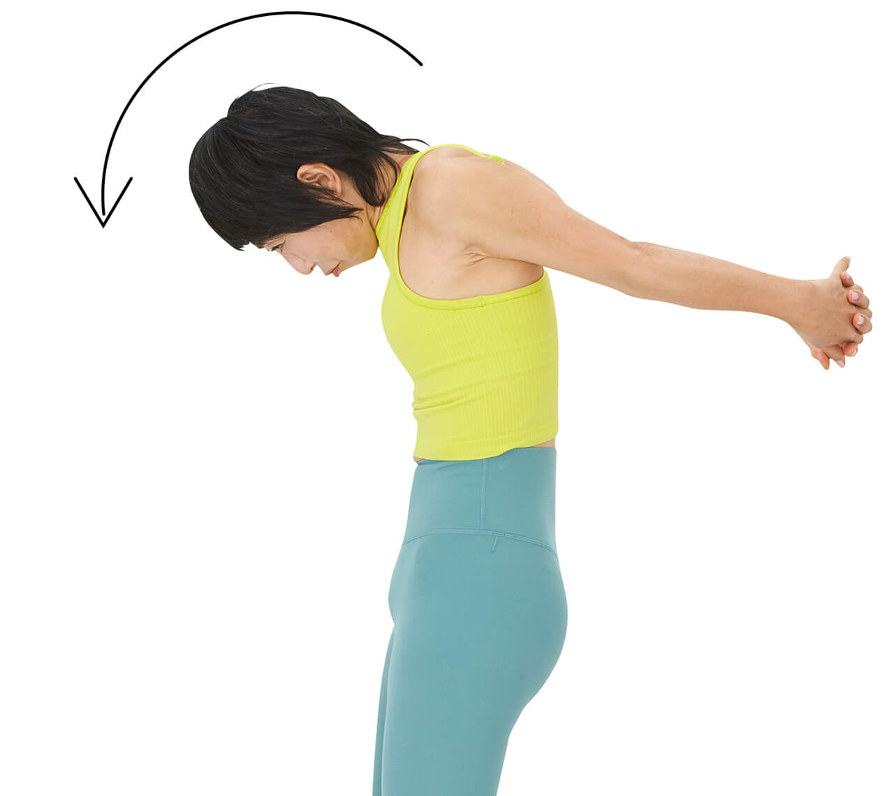 腕を高く上げようと上体が前かがみになってしまうと、肩甲骨に効かない。