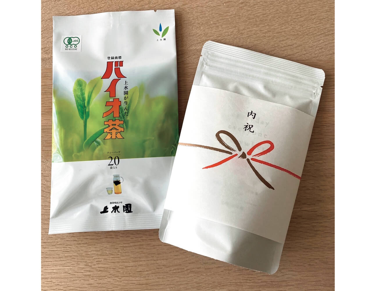 内祝いの品は地元の宮崎県で親しまれている「バイオ茶」をセレクト。