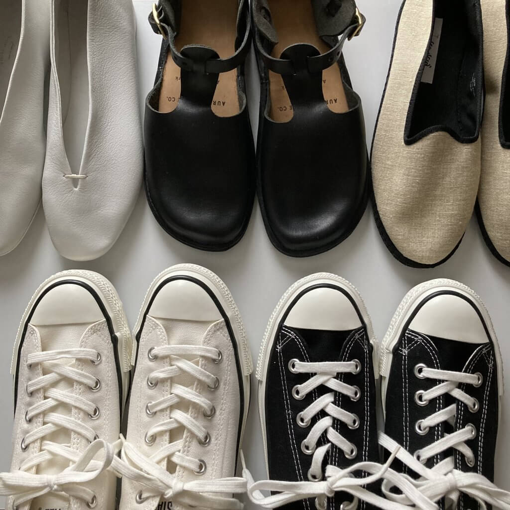 ヴィエイユサンク、大人のシンプル靴、オーロラシューズ、シューシャ、コンバースメイドインジャパン、定番靴、大人の愛用靴
