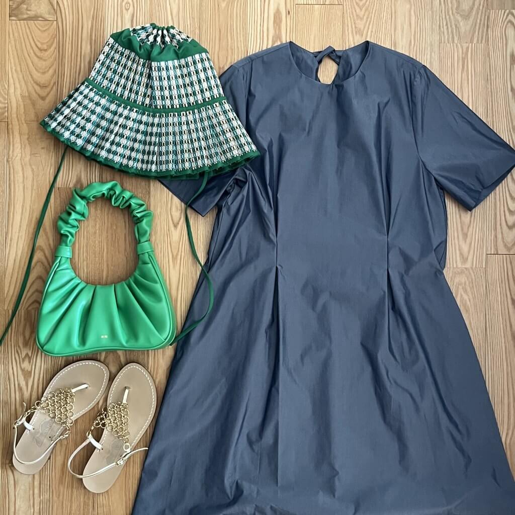 洗える後ろリボンワンピース 12closet ハット Lorna Murray ローナマーレイ バッグ JW PEI ジェイダブリューペイ サンダル CANFORA カンフォラ