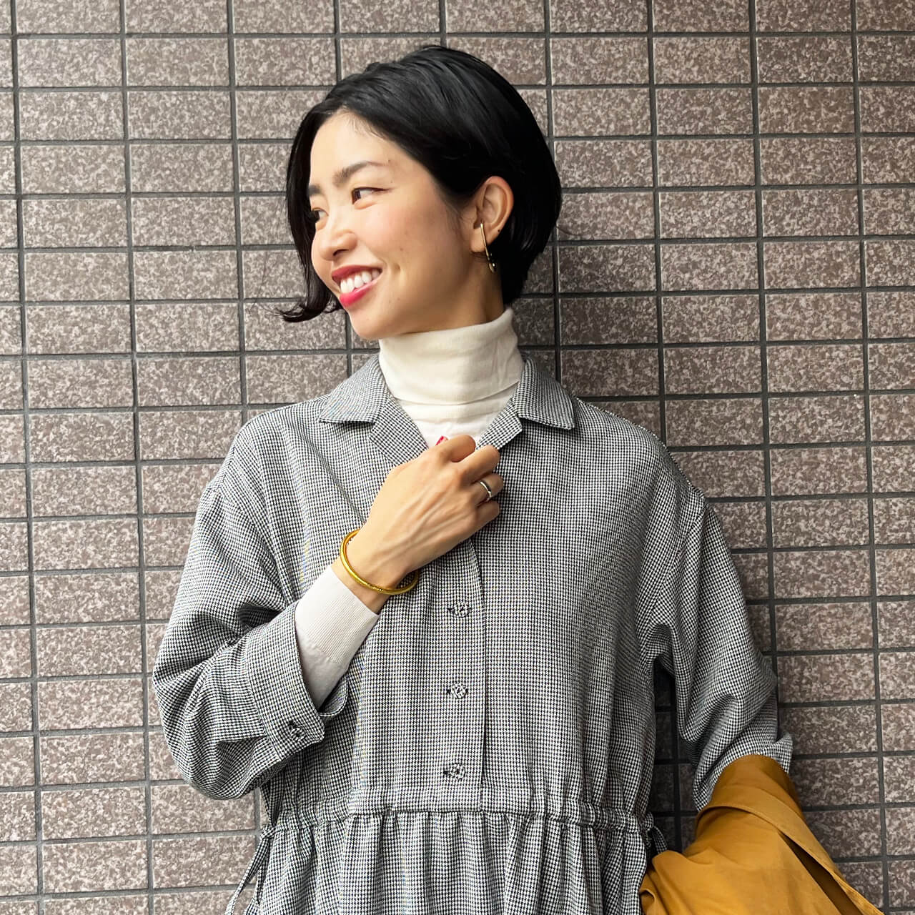 12closet【石上美津江さんコラボ】【洗える】オープンカラー千鳥格子ワンピース￥20,900（税込）