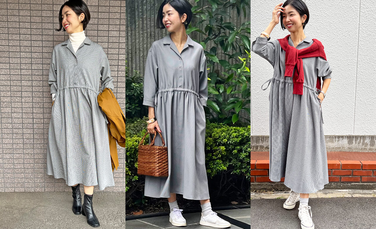 12closet【石上美津江さんコラボ】【洗える】オープンカラー千鳥格子ワンピース￥20,900（税込）