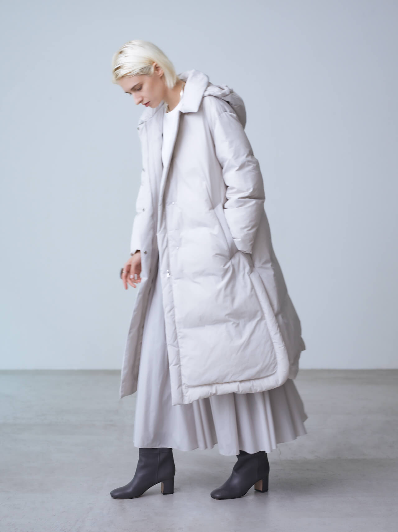 美品□ebure ジロンラムメルトン ステンカラーフーデットコート□ロン 美品□ebure ジロンラムメルトン ステンカラーフーデットコート□ロン