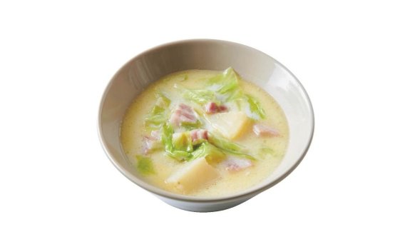 ベーコン、キャベツ、じゃがいものミルクみそスープ