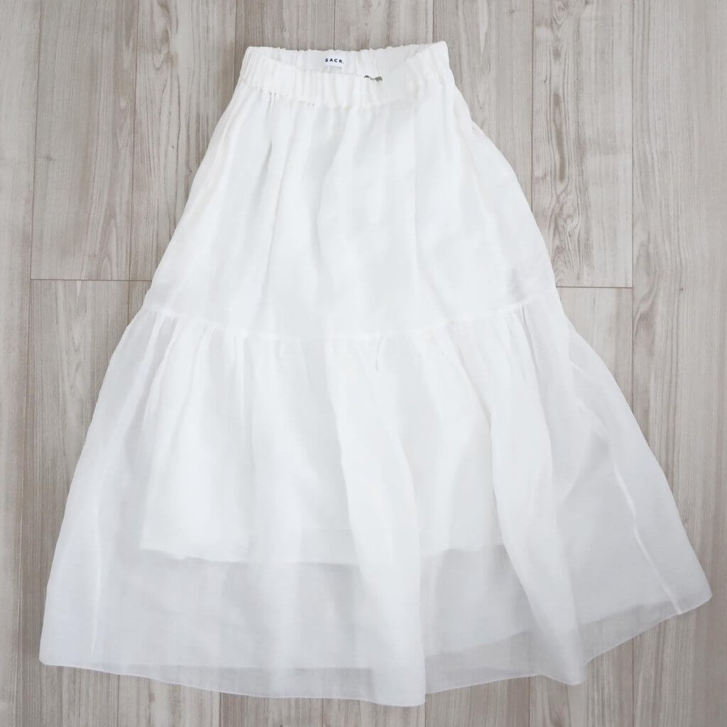 SACRA　RAMIE LAWN　ティアードスカート　サイズ：M-L　カラー：ホワイト　サイズ感