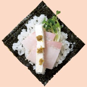 「ハム+クリームチーズ+貝割れ菜+柚子こしょう手巻き」レシピ／重信初江さん