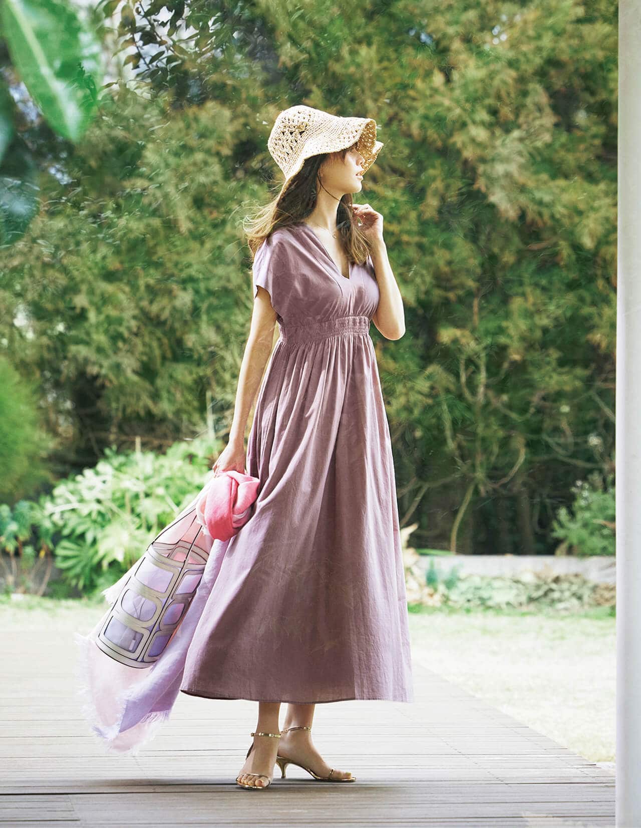 マリハ ナデシコ 夏のレディのドレス ピンク 38 新品 ロング ノースリーブ季節感春夏