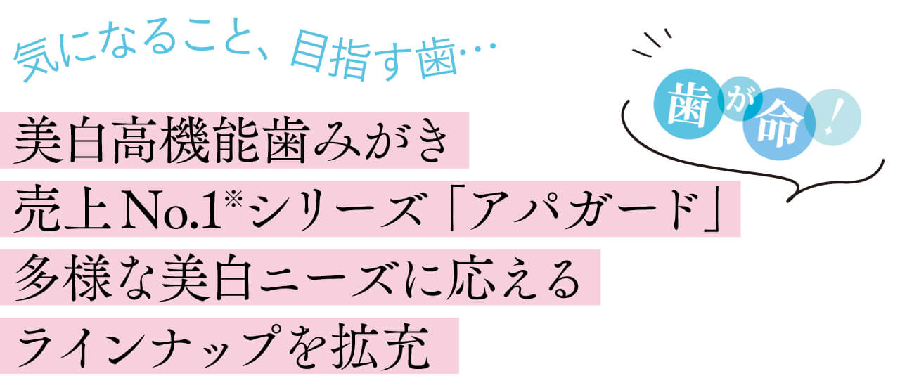 気になること、目指す歯… 美白高機能歯みがき売上No.1※シリーズ「アパガード」 一人ひとりに合ったラインナップを拡充