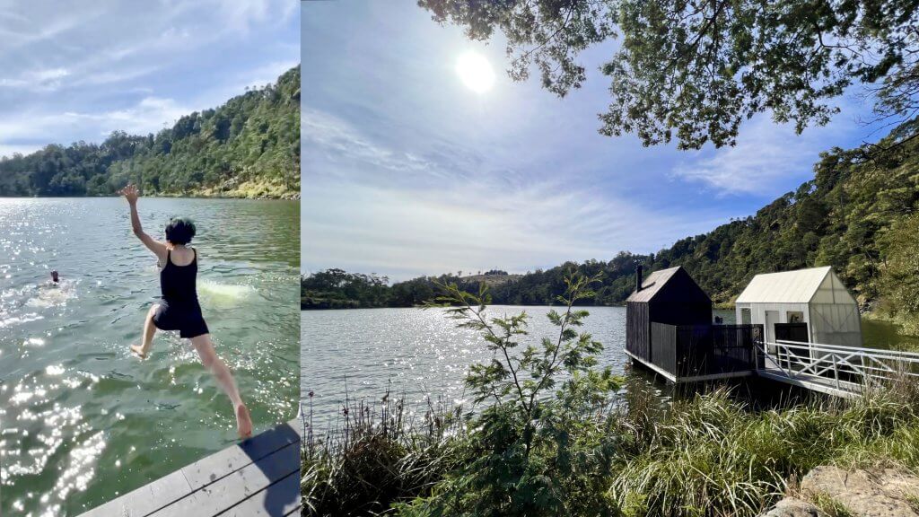 自然が美しいダービー湖の湖畔にある人気サウナ、「フローティングサウナ」。