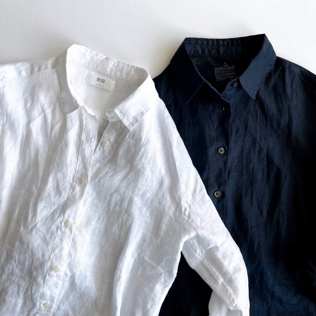 40代の夏コーデ・無印良品＋ユニクロのリネンシャツ＋アニエスベーT