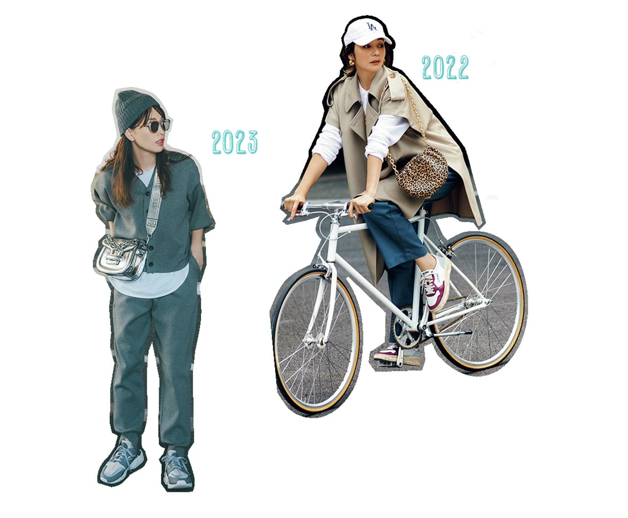 （右）’22年10月号ではブレイク前のオートリーにいち早く注目。（左）’23年10月号のナイキのハイテクスニーカーを用いたグレーコーデも読者に大人気で、同じモデルを購入する人が続出！