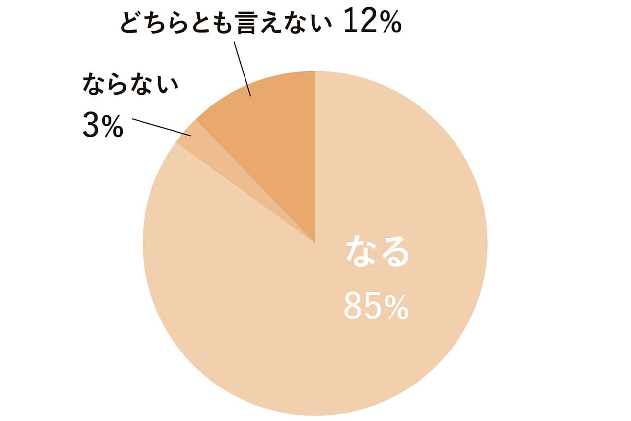 グラフ　なる85%　ならない3％　どちらとも言えない12%