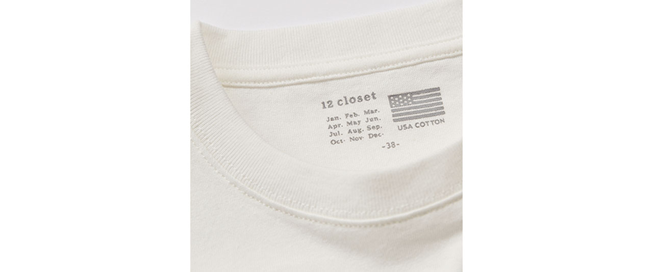 Tシャツ、ノースリTのロゴはタグではなく、プリント仕様でチクチク感ゼロに