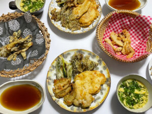 アマドコロ　あまどころ　たけのこ　タケノコ　筍　甘野老　山菜　天ぷら　天麩羅　てんぷら　舞茸　まいたけ　舞茸天ぷら　LEE100人隊　TBはな　料理部