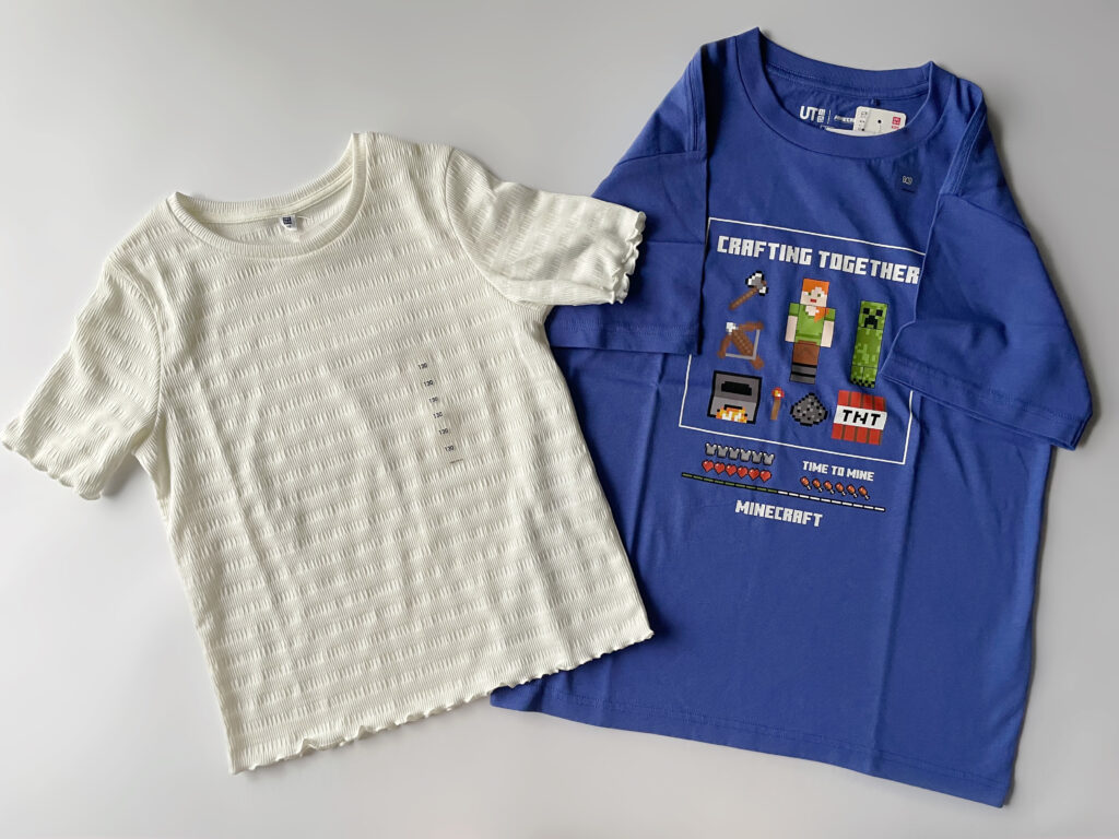 ユニクロ感謝祭購入品　マインクラフトUT（半袖）　GIRLSシャーリングメロウTシャツ　LEE100人隊　TB　はな　今日のお買い物