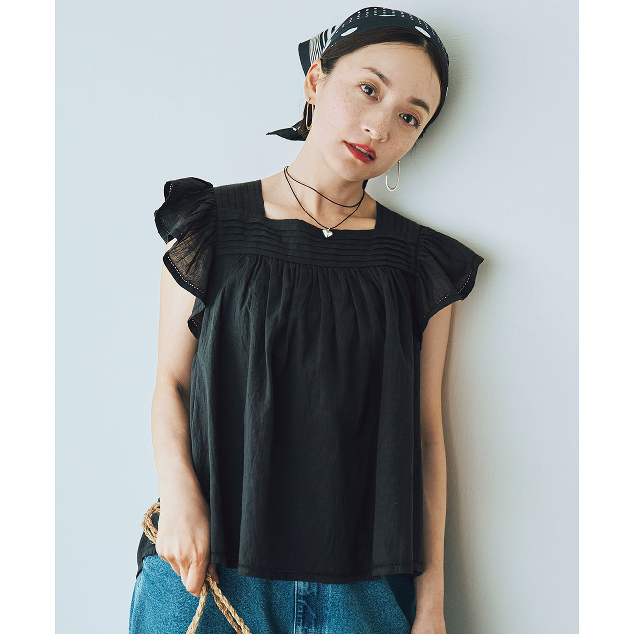 normment（ノーメント）　【洗える】COTTON SLEEVE TUCK FRILL BLOUSE