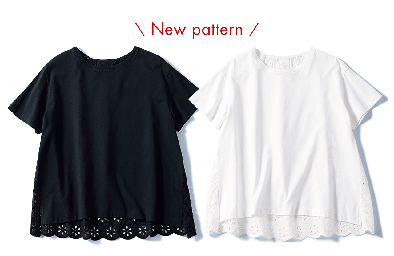 12closet 【洗える】バックレース切替Tシャツ　New pattern