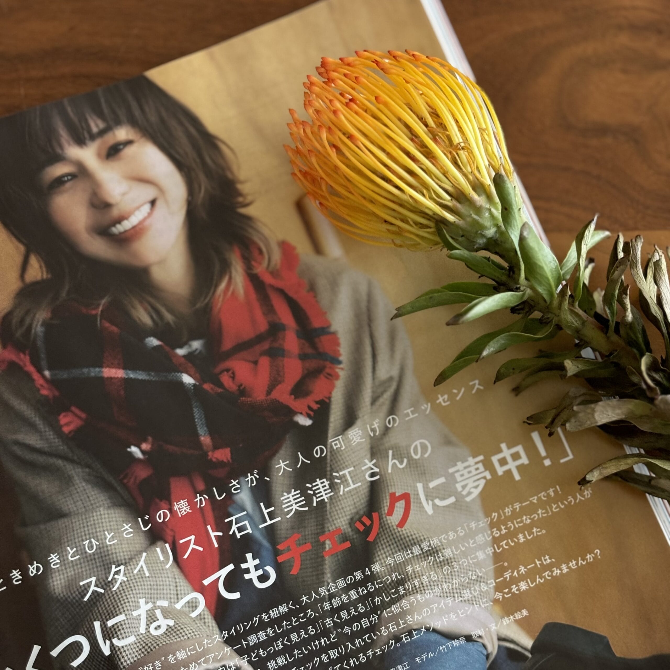 LEE10月号『スタイリスト石上美津恵さんの「いくつになってもチェックに夢中！」』のページ