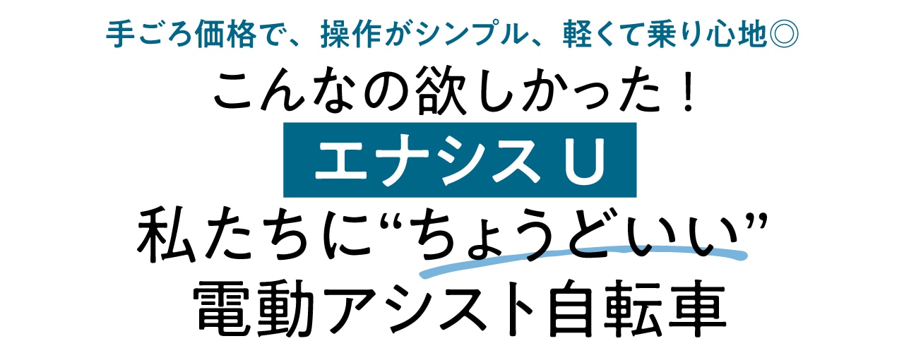 手ごろ価格で、操作がシンプル、軽くて乗り心地◎　こんなの欲しかった!　 【エナシスU】私たちに”ちょうどいい“ 電動アシスト自転車