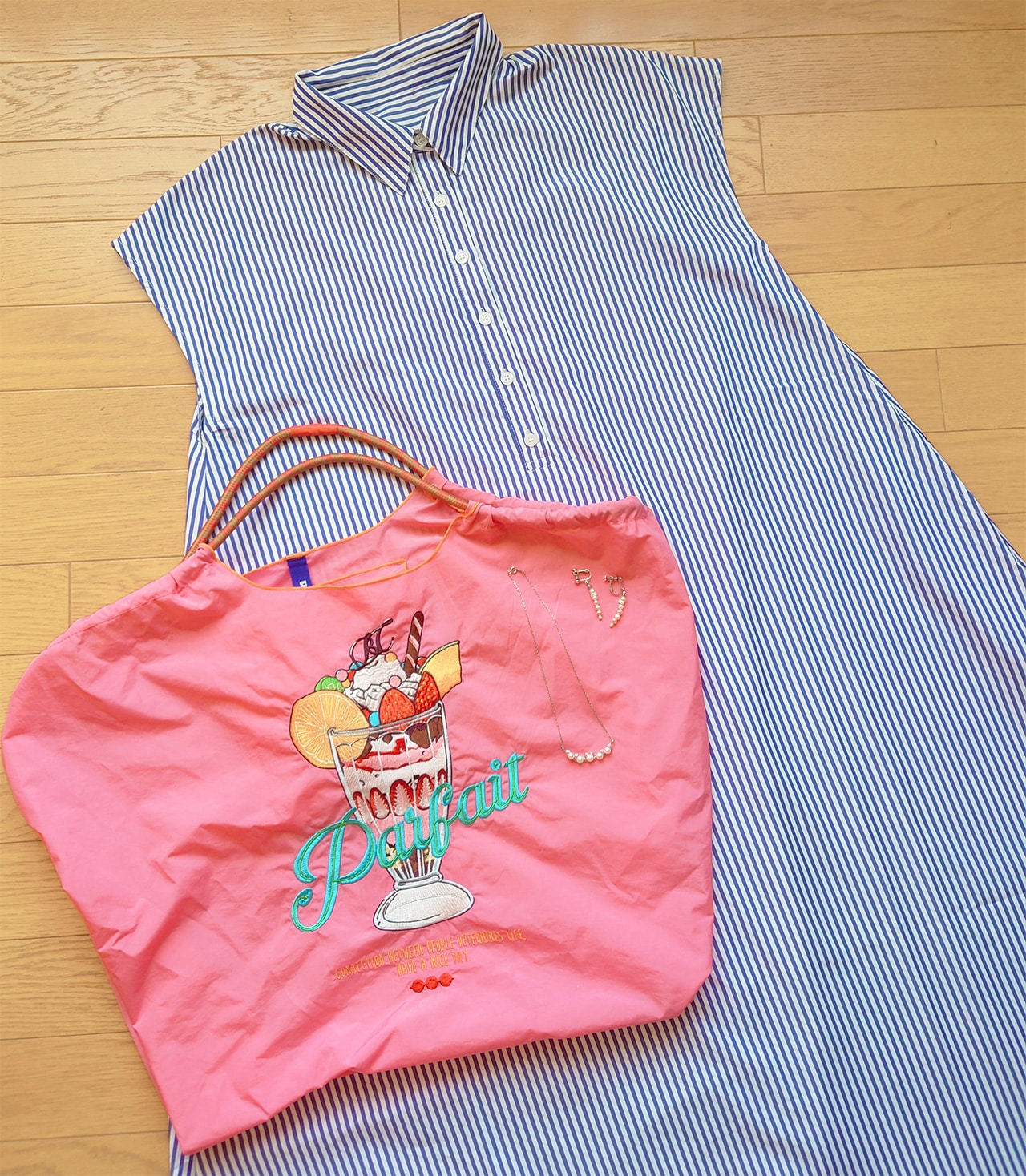 Ball＆Chain BLUE LABEL パフェ PINK LARGEとシャツワンピース