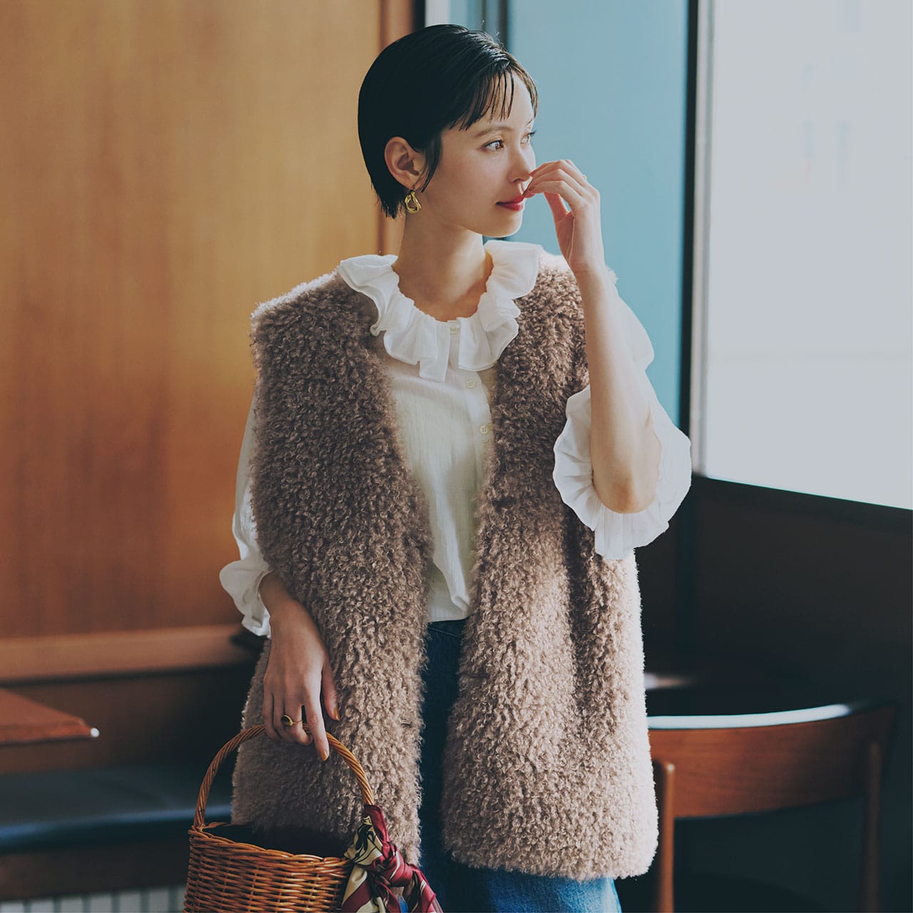 MICA ＆ DEAL（マイカ アンド ディール）【リバーシブル】V neck fur vest