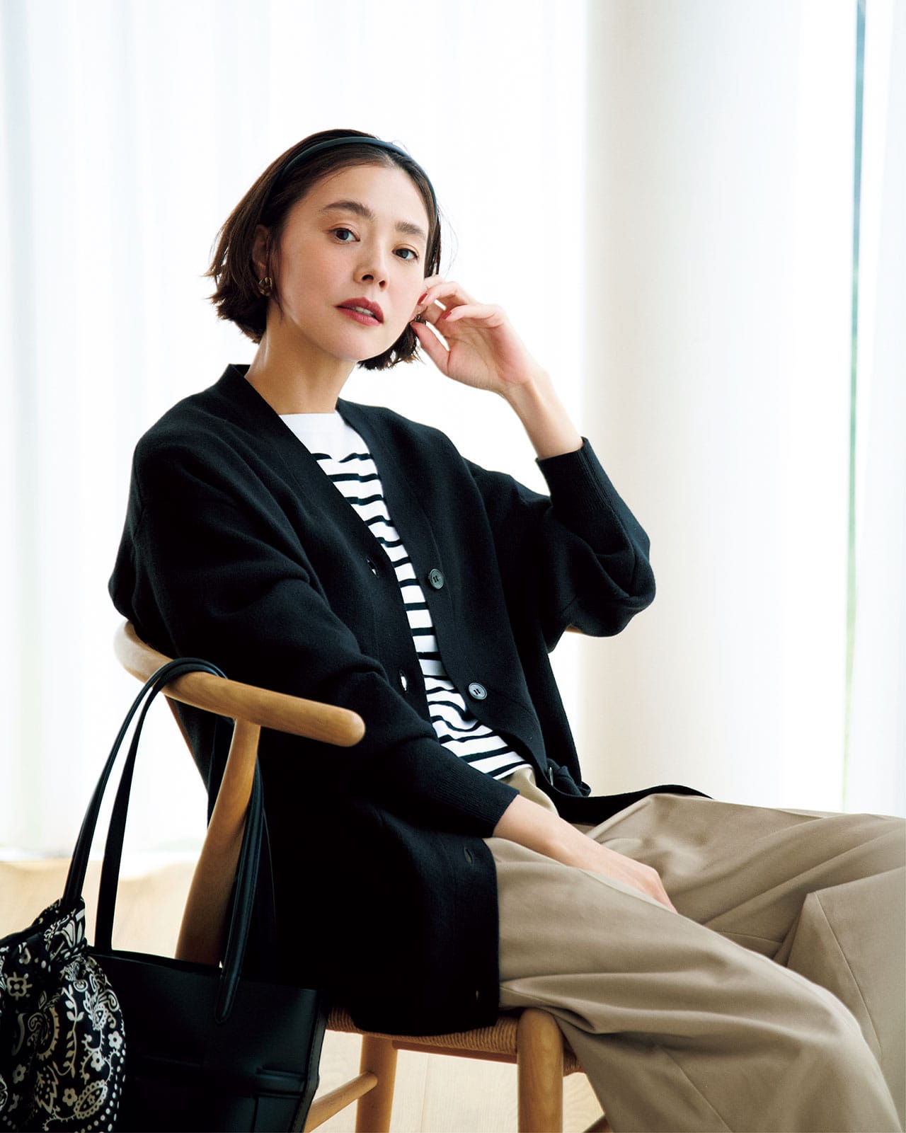 LEE限定 12closet【洗える】【福田麻琴さんコラボ】コットンカシミヤニット VネックカーディガンLEE限定 12closet【洗える】【福田麻琴さんコラボ】セミワイドタックパンツ