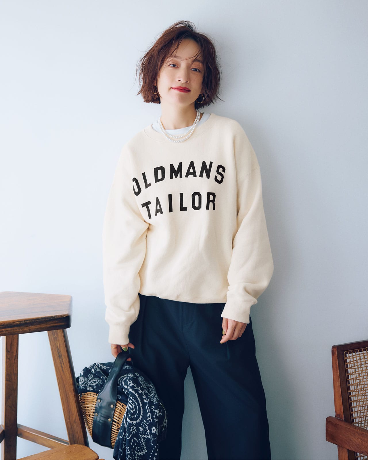 OLDMAN’S TAILOR（オールドマンズテーラー）【洗える】OMT FLOCKY PRINT CREW SWEAT