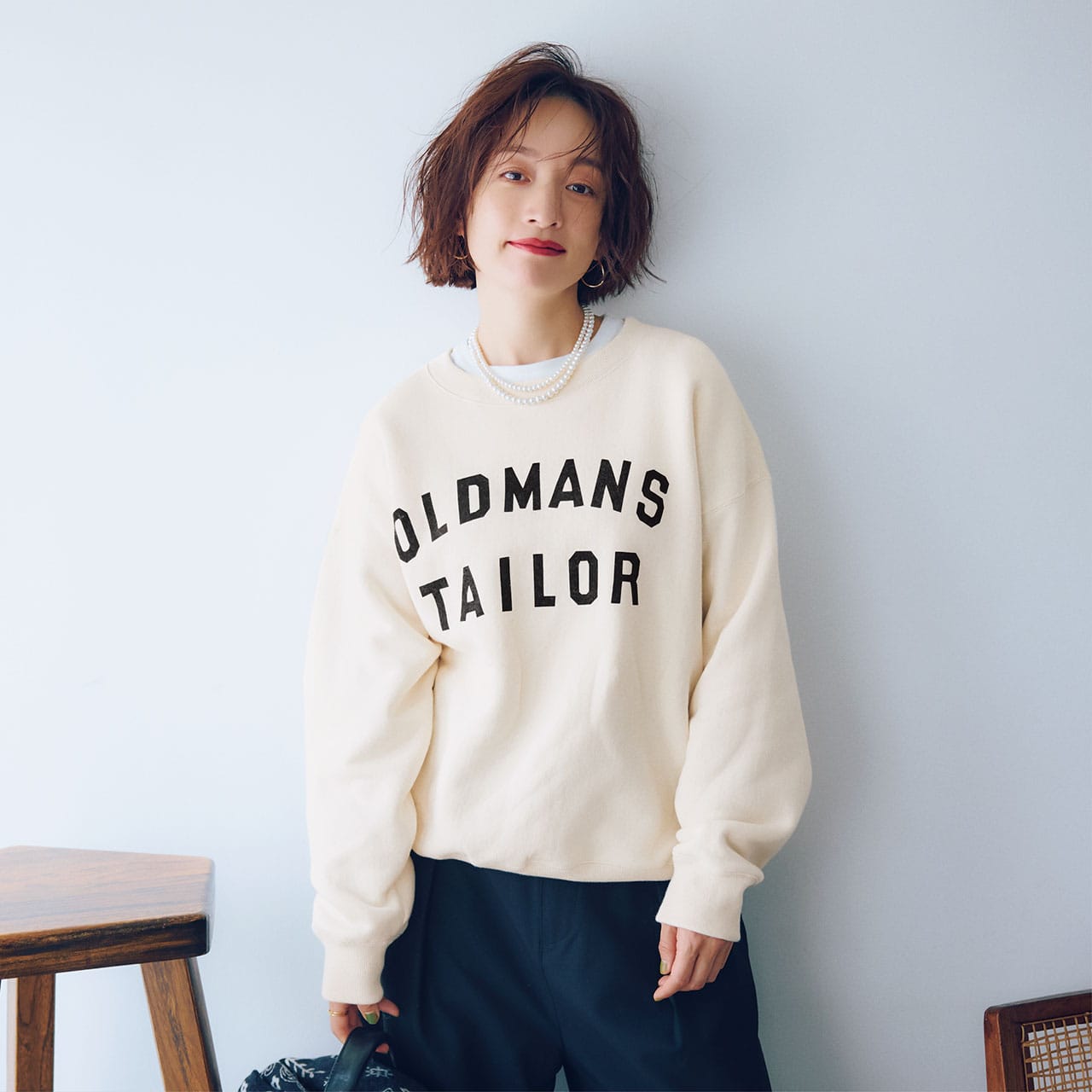 OLDMAN’S TAILOR（オールドマンズテーラー）【洗える】OMT FLOCKY PRINT CREW SWEAT