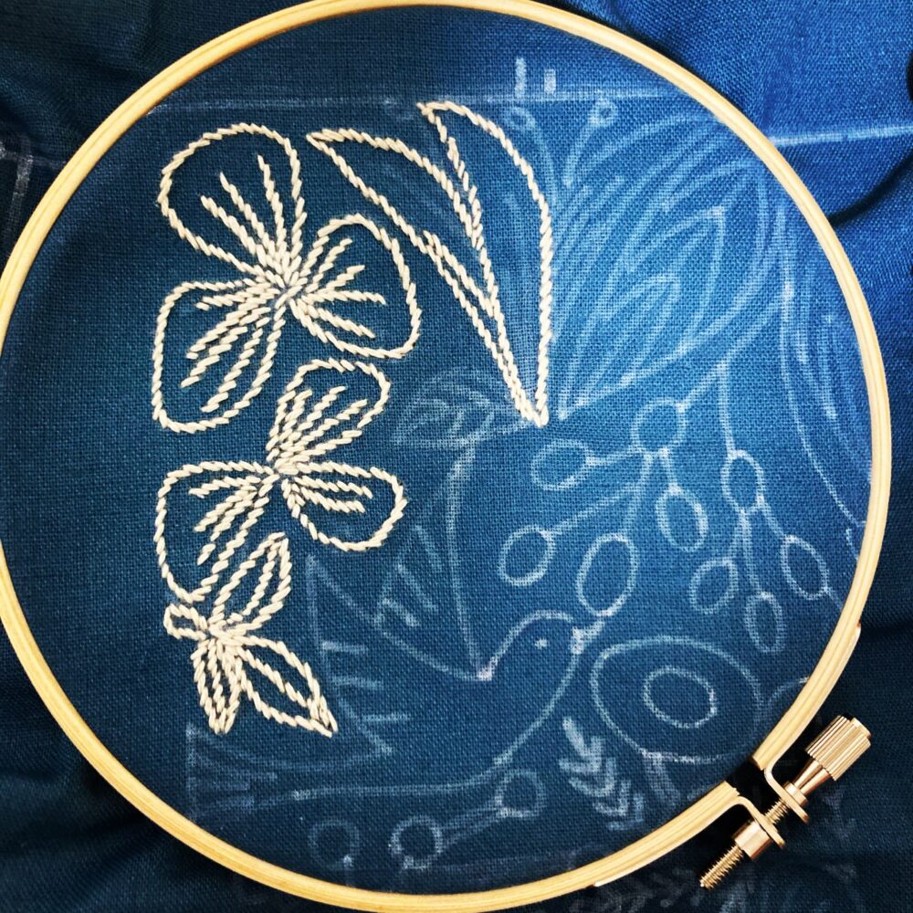 刺繍　植物　鳥