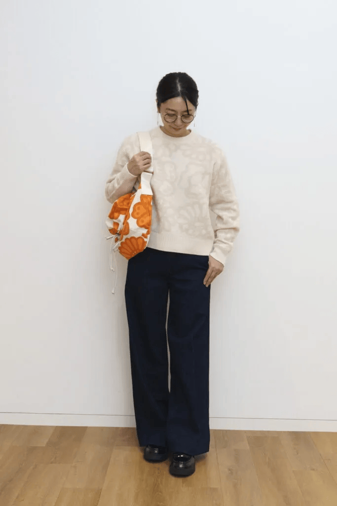 ユニクロ「ラムクルーネックセーター」のコーデ