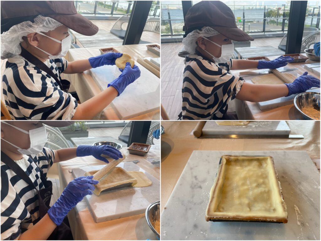 クルミッ子つくるっ子!ワークショップ体験。生地を伸ばす工程。