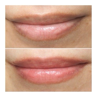 ゲランのキスキスビーグロウオイルを塗った唇と以前の唇