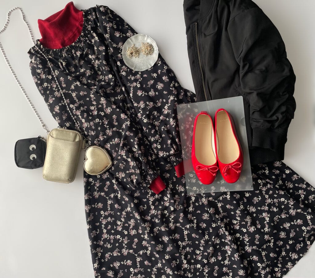 ユニクロGUコーデ置き画5 2025年1月下旬コーデ置き画5 スマホショルダー ハニーズのワンピース LEE100人隊 TB はな 今日なに着てる