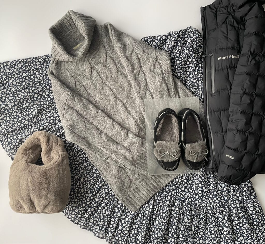 ユニクロGUコーデ モンベルのイグニスダウンコーデ エミュのボアシューズコーデ LEE100人隊 TB はな 2025年1月下旬コーデ置き画1