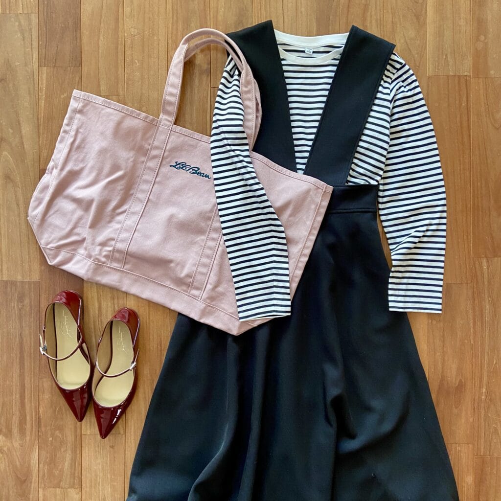ワンピースコーデ　ジャンスカコーデ　ボーダー　L.L.Bean