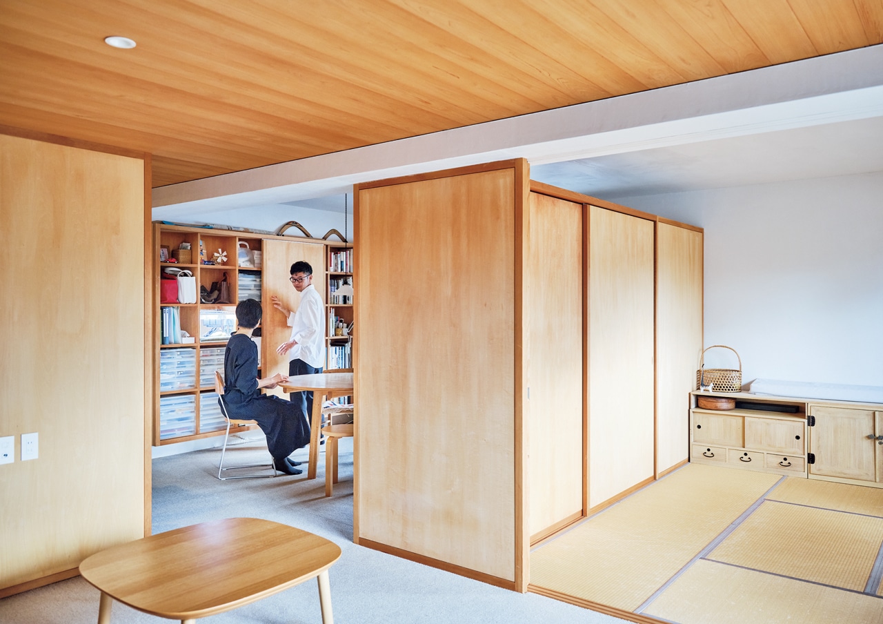 ヒノキを張り、さりげなく区切るアイデア