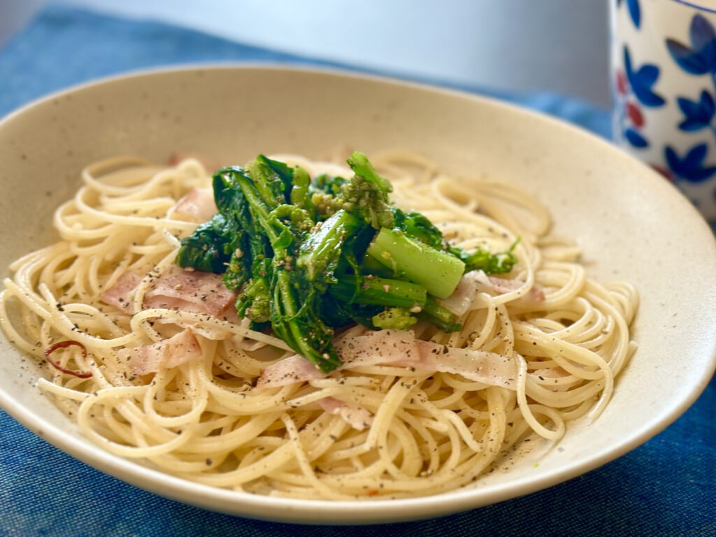 コウケンテツさんレシピ　菜の花のナムルのパスタ