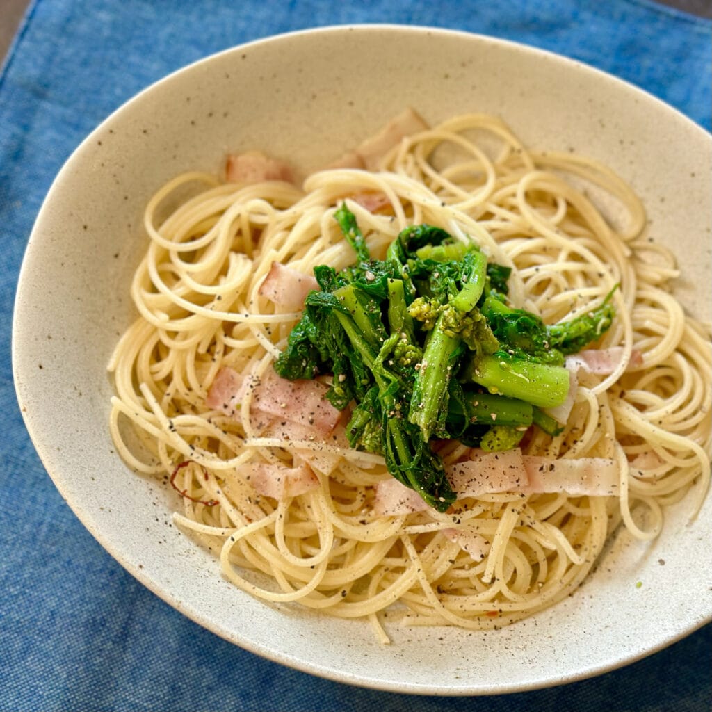 コウケンテツさんレシピ　菜の花のナムルのパスタ