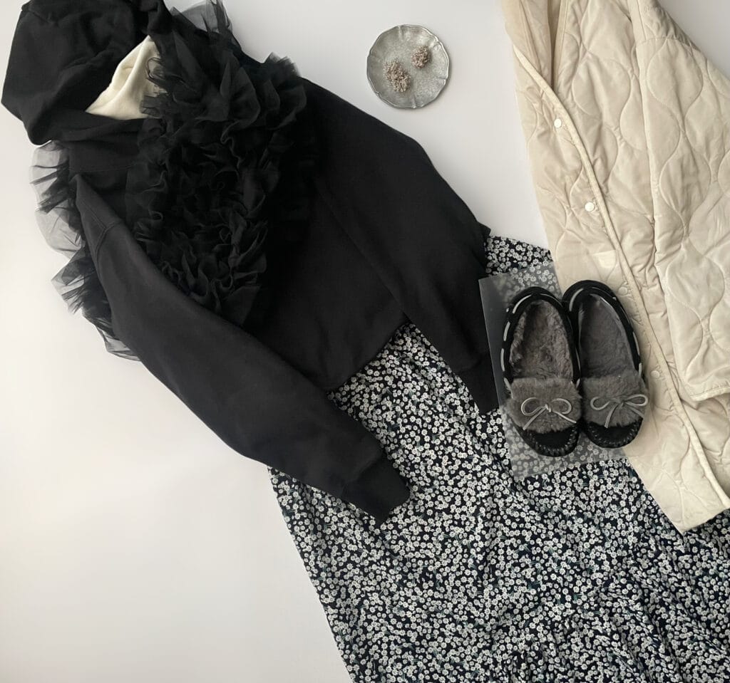 ユニクロGUコーデ2025年2月上旬置き画4 LEE100人隊 TB はな 今日なに着てる