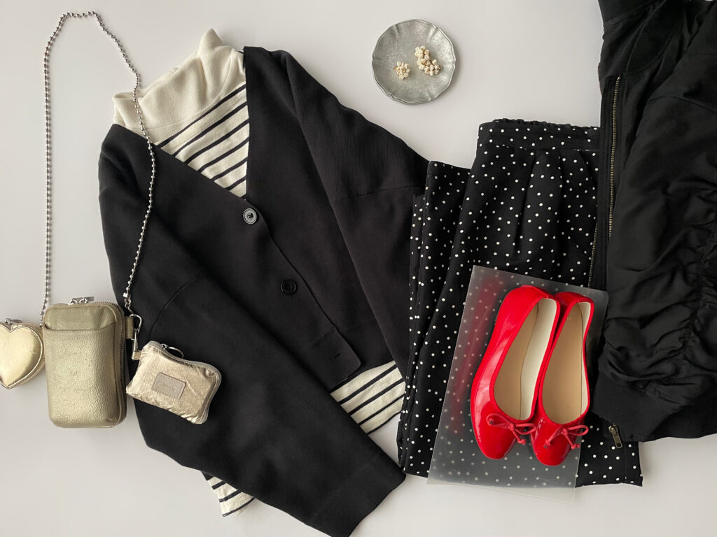 ユニクロGUコーデ2025年2月中旬置き画3　LEE100人隊　TB　はな　今日なに着てる