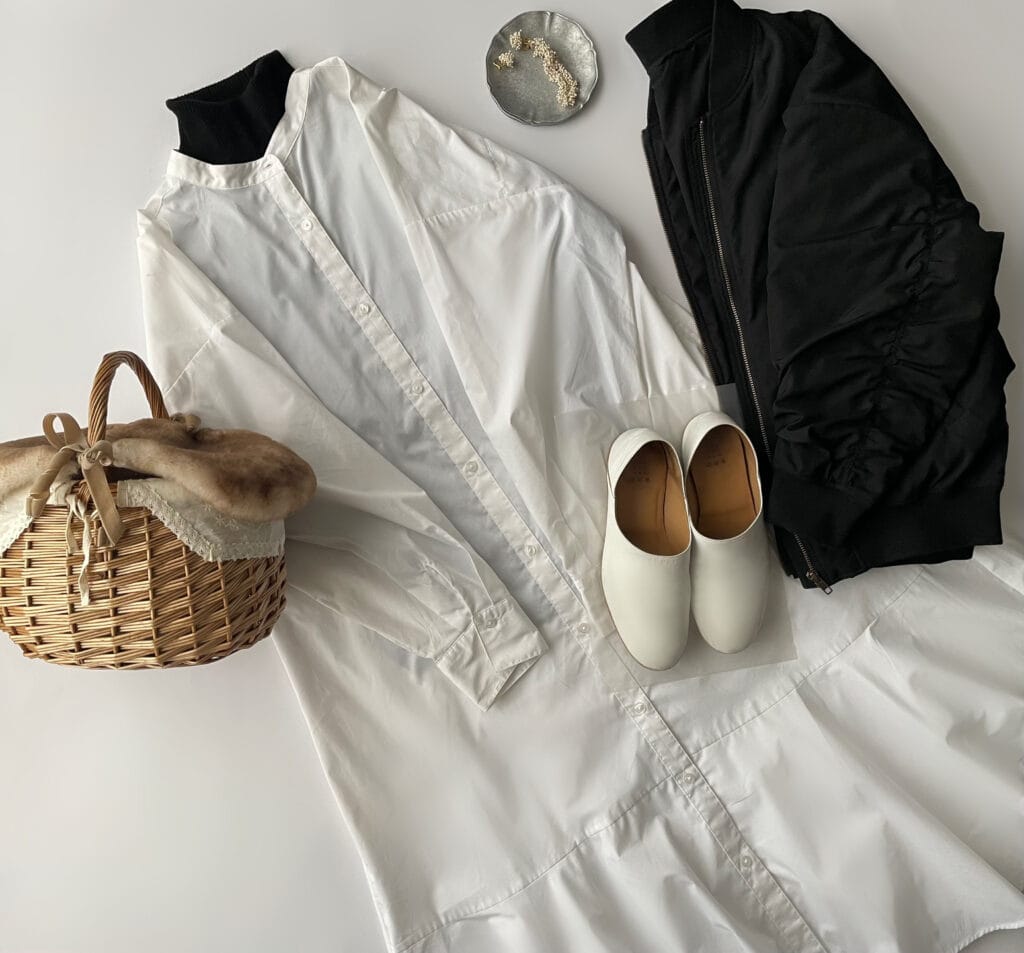 ユニクロGUコーデ2025年2月中旬置き画2　LEE100人隊　TB　はな　今日なに着てる