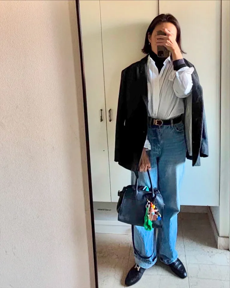 ユニクロ「メリノリブタートルネックセーター」のコーデ１