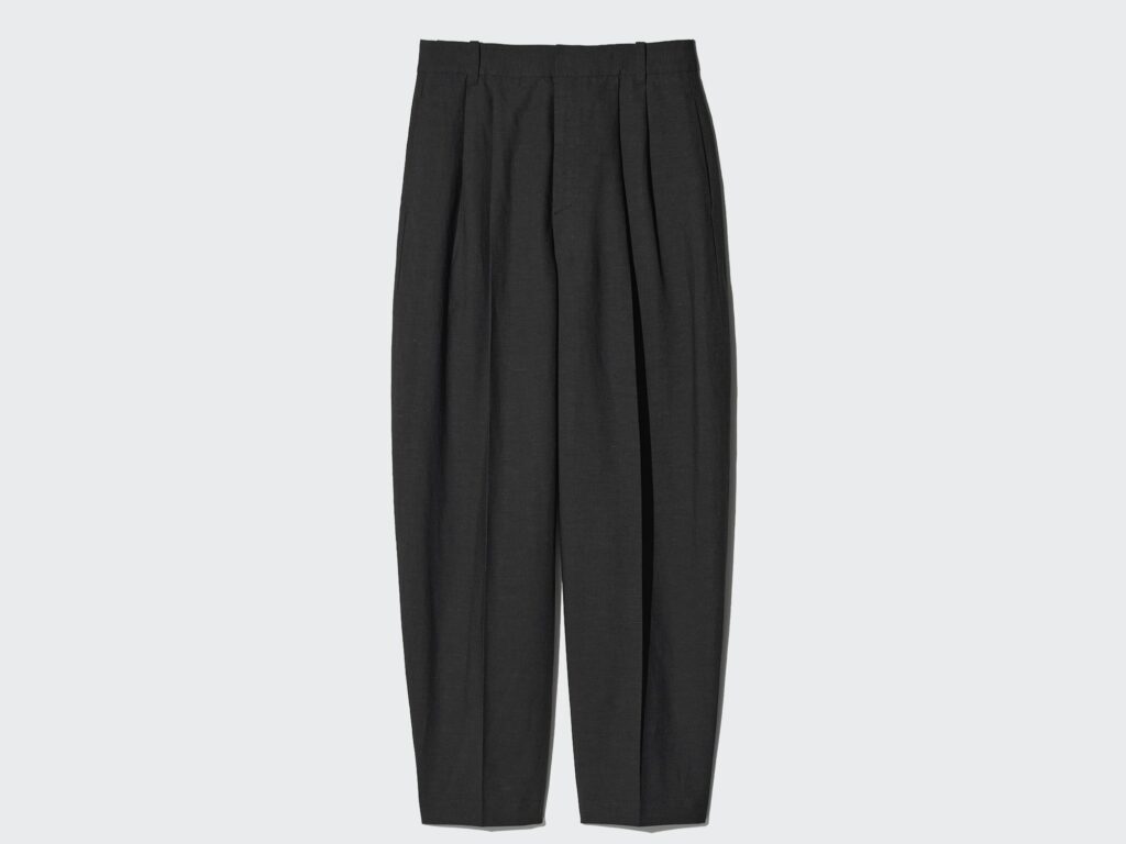 リネンブレンドバレルレッグパンツ